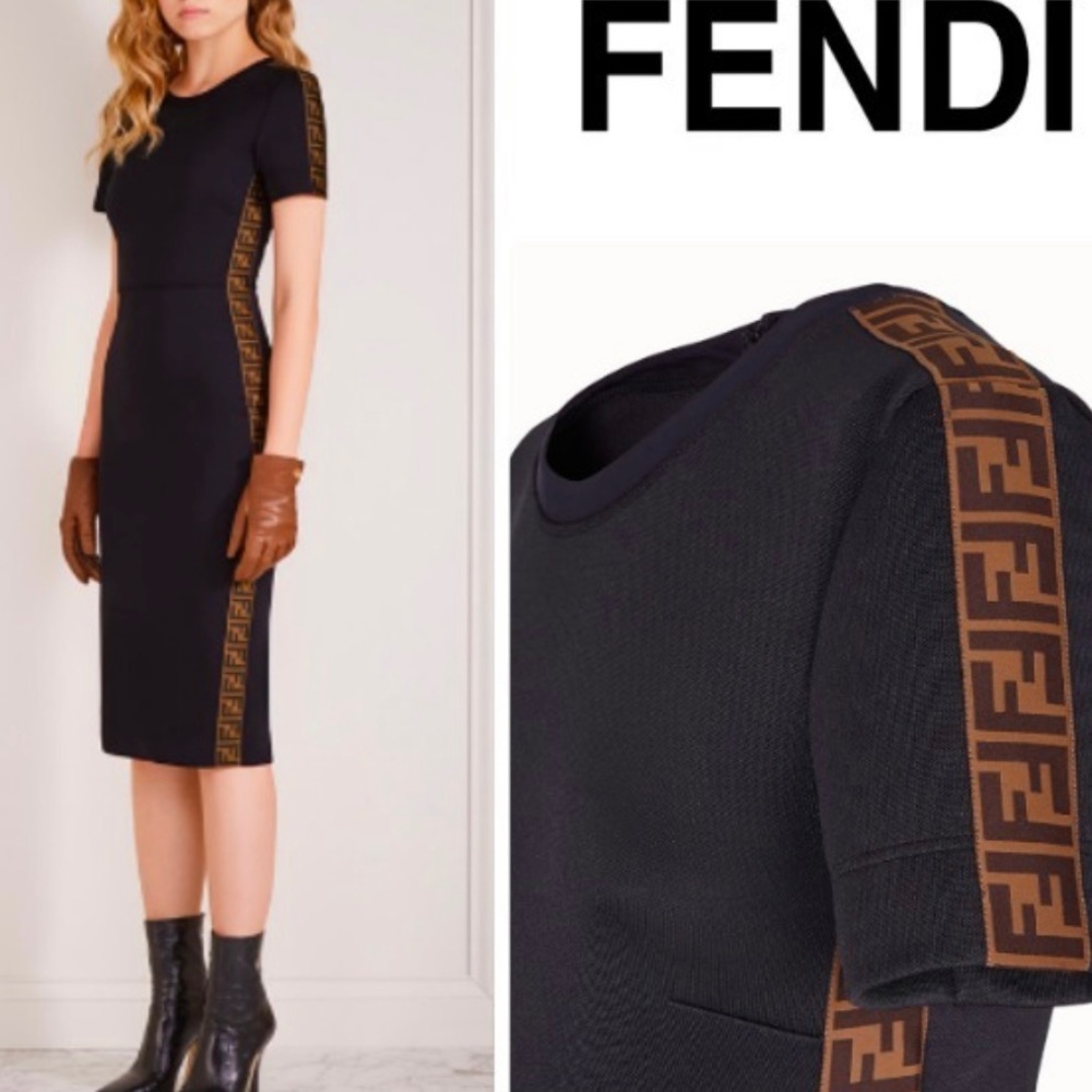 FENDI Black Sheath Jersey FF Motif Zucca Dress size Small